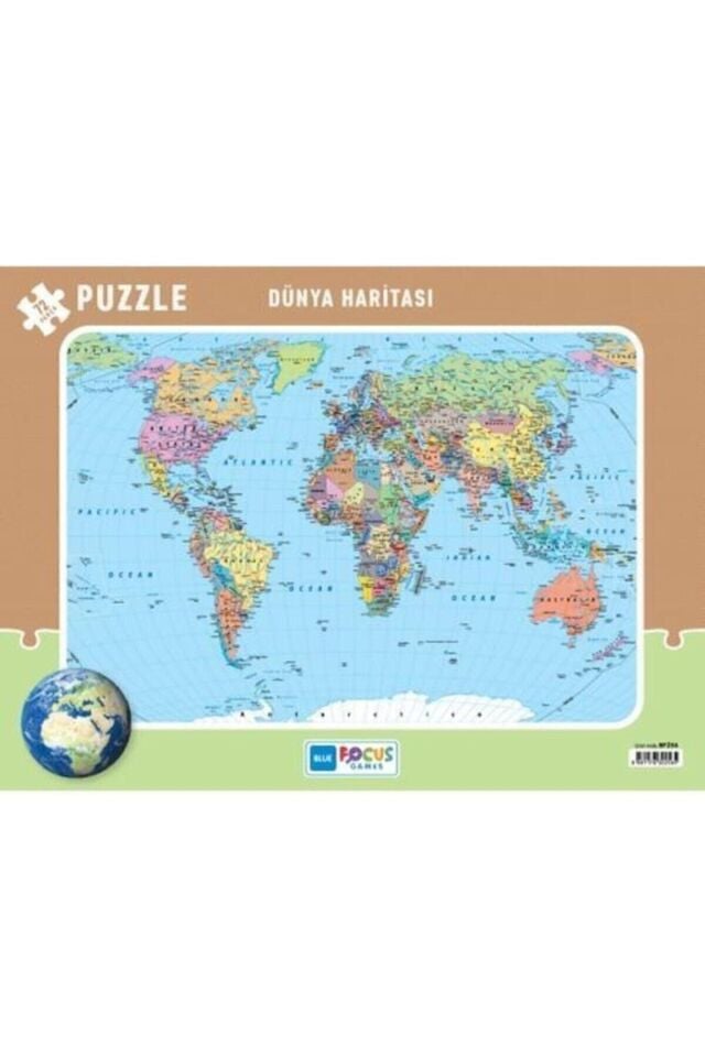 72 Parça Frame Puzzle - Dünya Haritası Frame