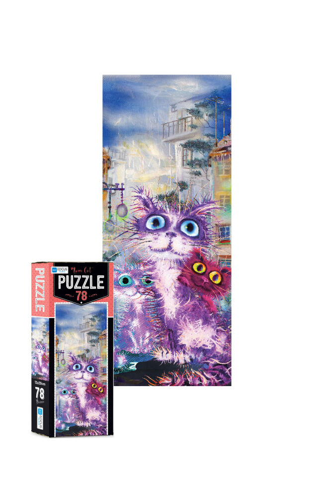 3 ADET 78 Parça Puzzle-Red Cat ve Mom Cat ve Cute Cat ve