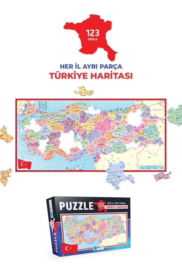 2 ADET PUZZLE - 123 PARÇA TÜRKİYE HARİTASI (HER İL AYRI PARÇA) ve 200 PARÇA DÜNYA HARİTASI