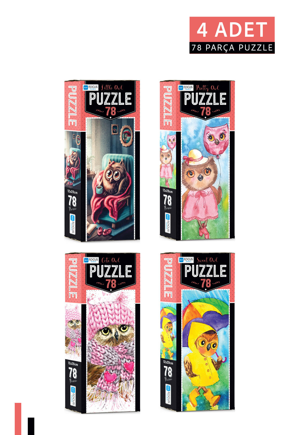 4 ADET 78 Parça Puzzle- Pretty Owl ve Cute Owl ve Little Owl ve Sweet Owl
