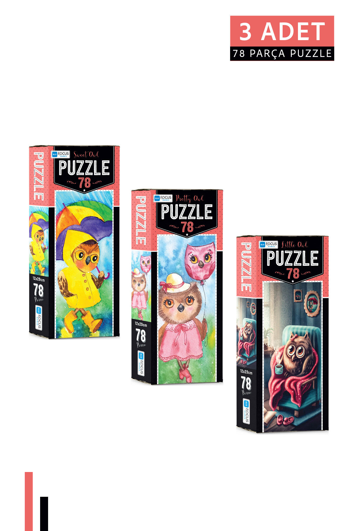 3 ADET 78 Parça Puzzle-Sweet Owl ve Pretty Owl ve Little Owl