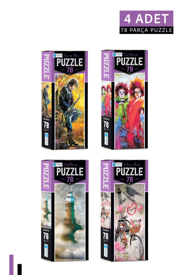 4 ADET 78 Parça Puzzle-Young Man ve Two Cowns ve Lighthouse ve I Love Paris