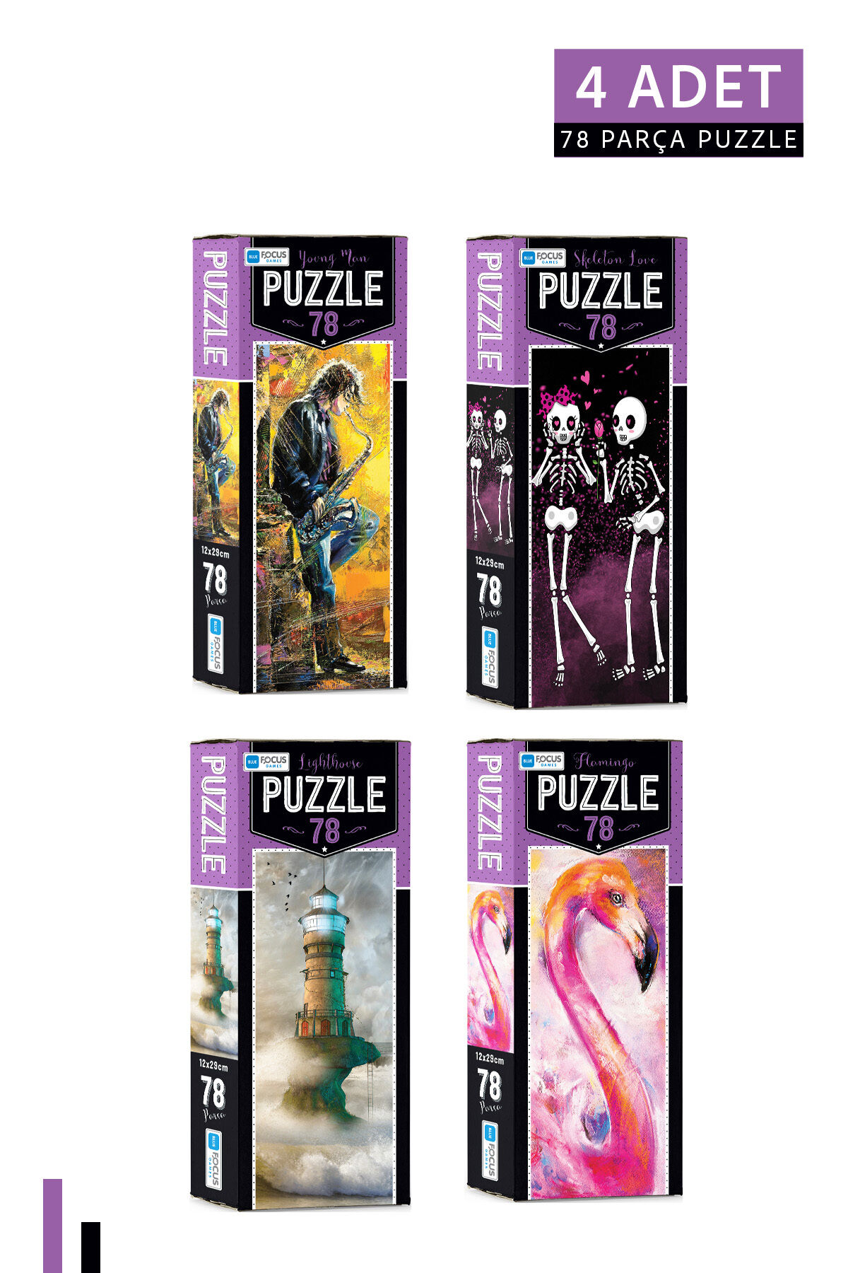 4 ADET 78 Parça Puzzle-Young Man ve Skeleton Love ve Lighthouse ve Flamingo