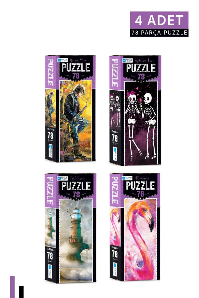 4 ADET 78 Parça Puzzle-Young Man ve Skeleton Love ve Lighthouse ve Flamingo