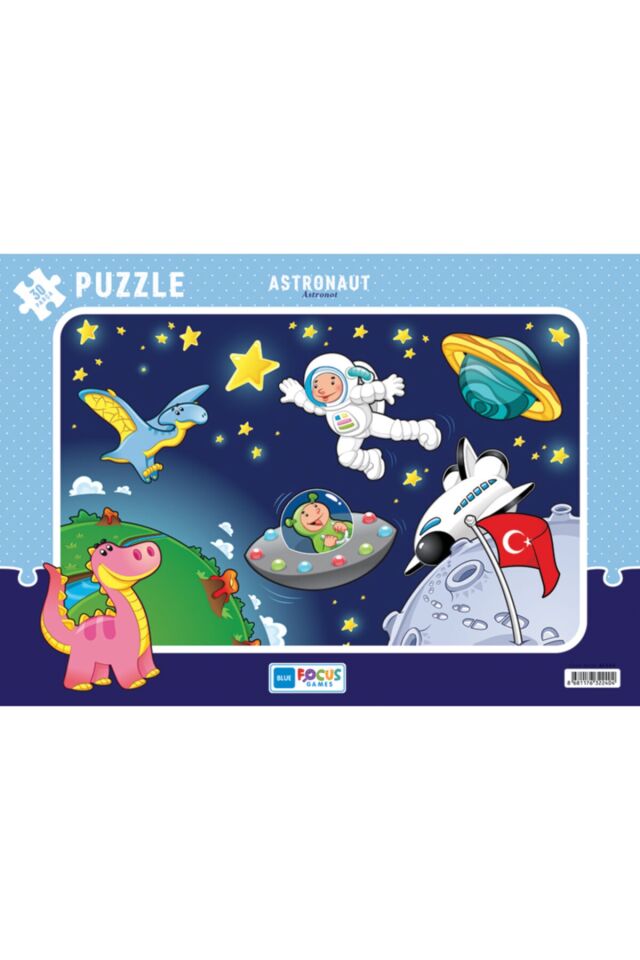 30 Parça Frame Puzzle - 4'lü Set Erkek Çocuk Astronot, Dinozorlar, Sevimli Hayvanlar, Taşıtlar