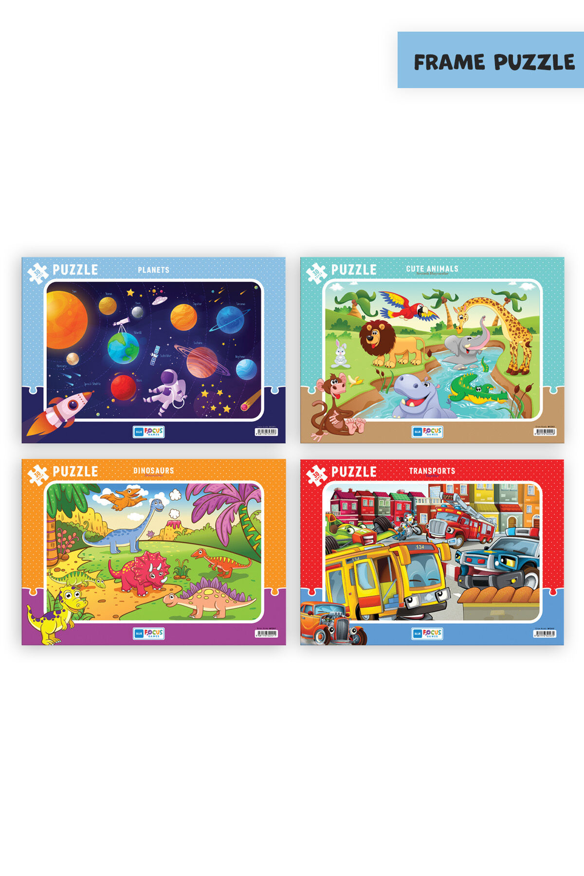 4 ADET 30 PARÇA ÇOCUK PUZZLE DİNOZORLAR VE SEVİMLİ HAYVANLAR VE TAŞITLAR VE GEZEGENLER