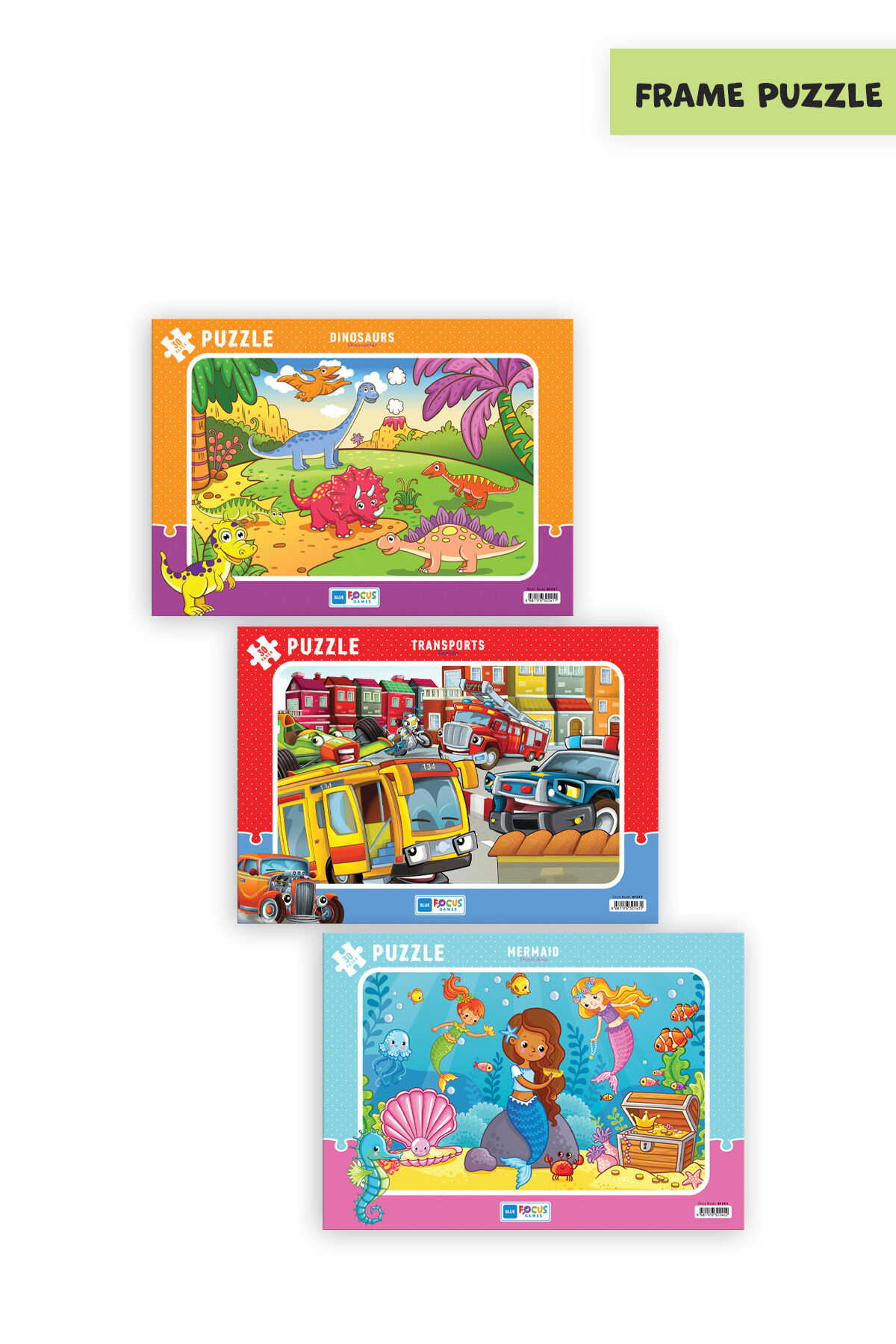 3 ADET 30 PARÇA ÇOCUK PUZZLE DİNOZORLAR VE TAŞITLAR VE DENİZ KIZI