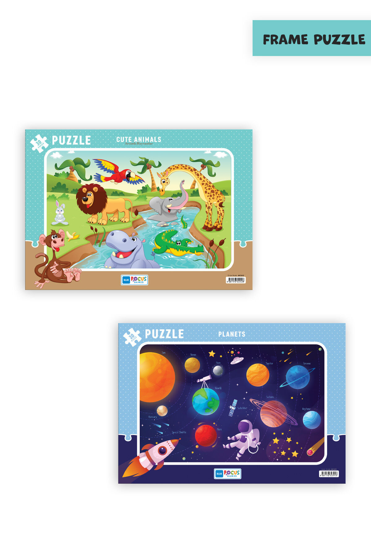 2 ADET 30 PARÇA ÇOCUK PUZZLE SEVİMLİ HAYVANLAR VE GEZEGENLER