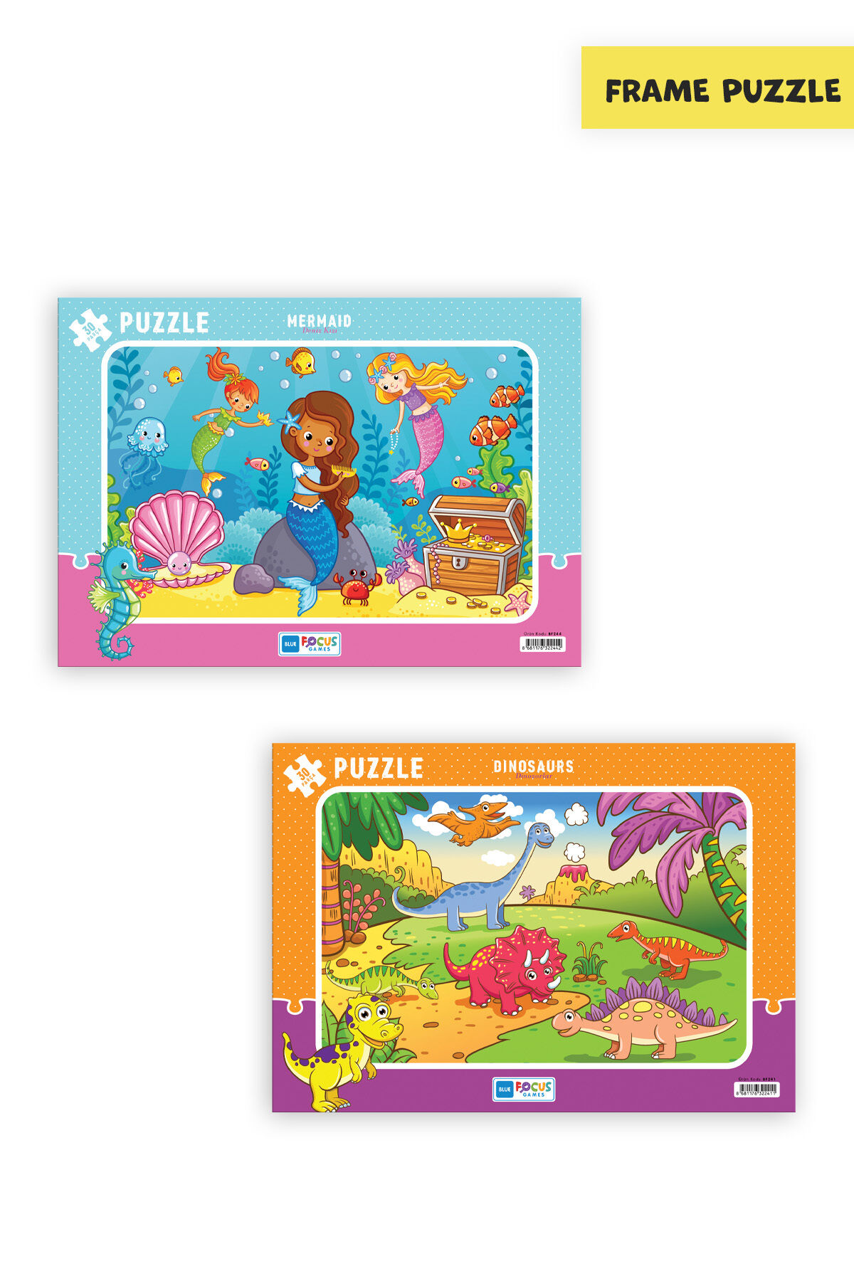 2 ADET 30 PARÇA ÇOCUK PUZZLE DENİZ KIZI VE DİNOZORLAR