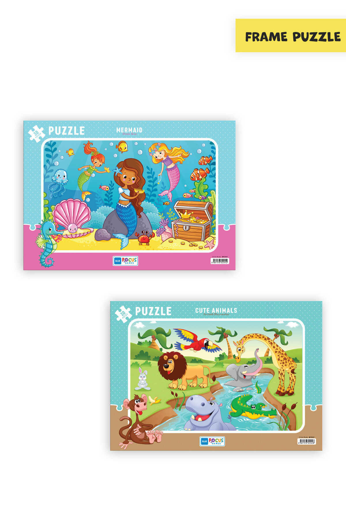 2 ADET 30 PARÇA ÇOCUK PUZZLE DENİZ KIZI VE SEVİMLİ HAYVANLAR