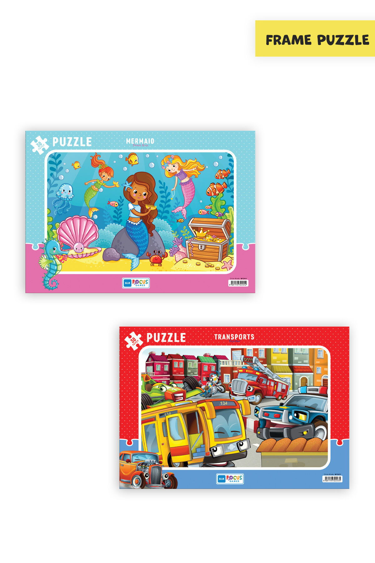 2 ADET 30 PARÇA ÇOCUK PUZZLE DENİZ KIZI VE TAŞITLAR