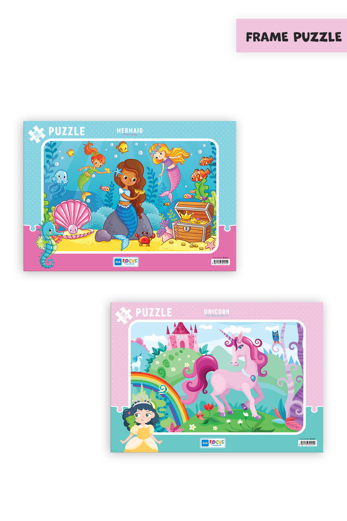 2 ADET 30 PARÇA ÇOCUK PUZZLE DENİZ KIZI VE TEK BOYNUZLU AT