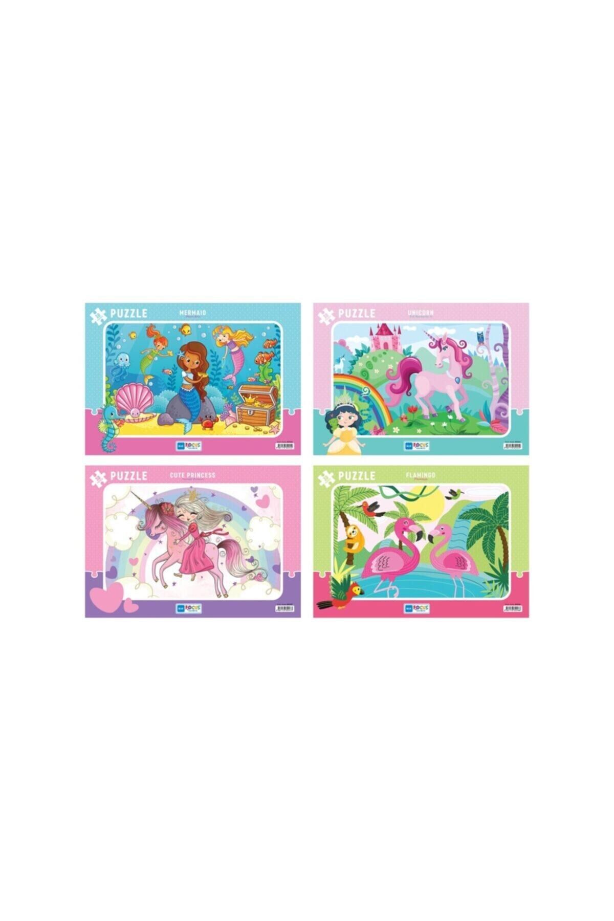 30 Parça Frame Puzzle - 4'lü Set Deniz Kızı, Unıcorn, Flamıngo, Sevimli Prenses