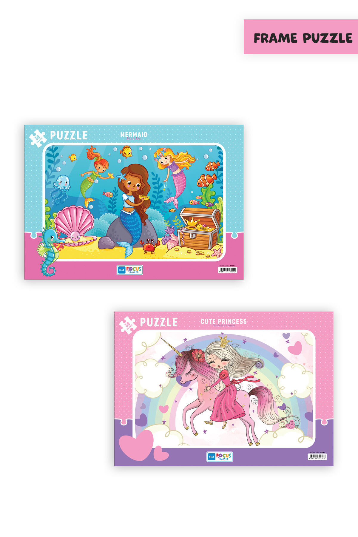 2 ADET 30 PARÇA ÇOCUK PUZZLE DENİZ KIZI VE SEVİMLİ PRENSES