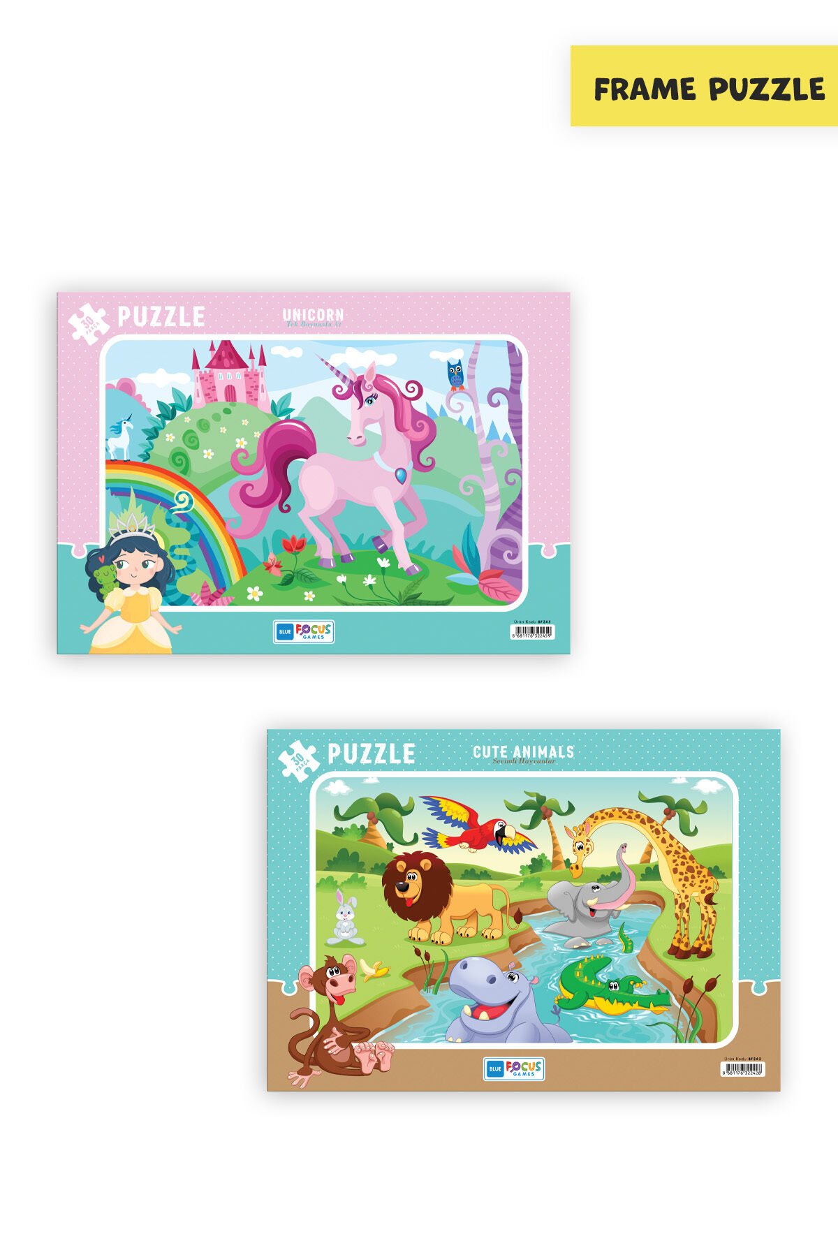 2 ADET 30 PARÇA ÇOCUK PUZZLE TEK BOYNUZLU AT VE SEVİMLİ HAYVANLAR