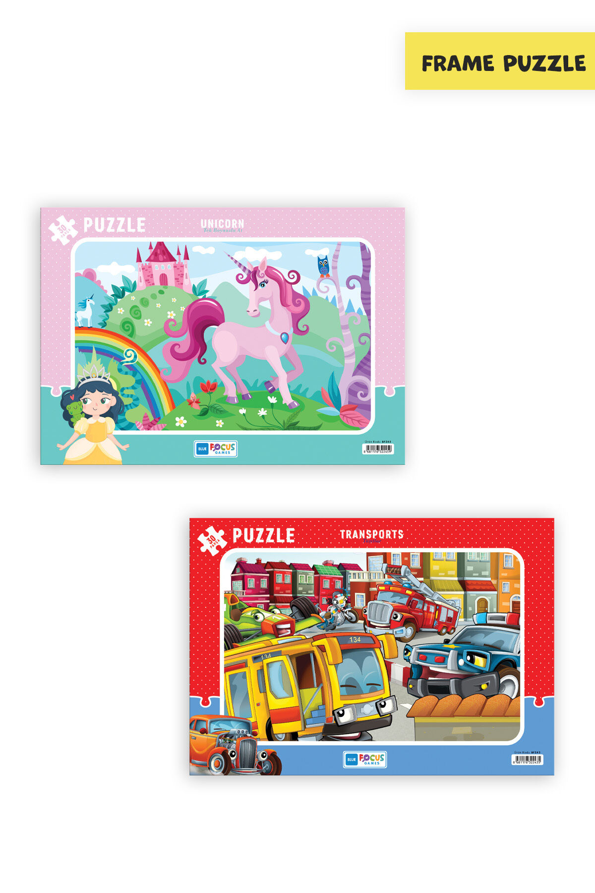 2 ADET 30 PARÇA ÇOCUK PUZZLE TEK BOYNUZLU AT VE TAŞITLAR