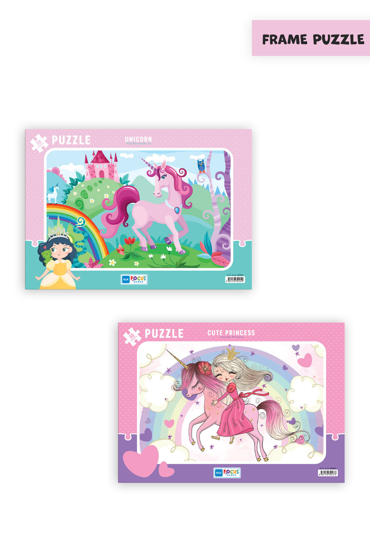 2 ADET 30 PARÇA ÇOCUK PUZZLE TEK BOYNUZLU AT VE SEVİMLİ PRENSES