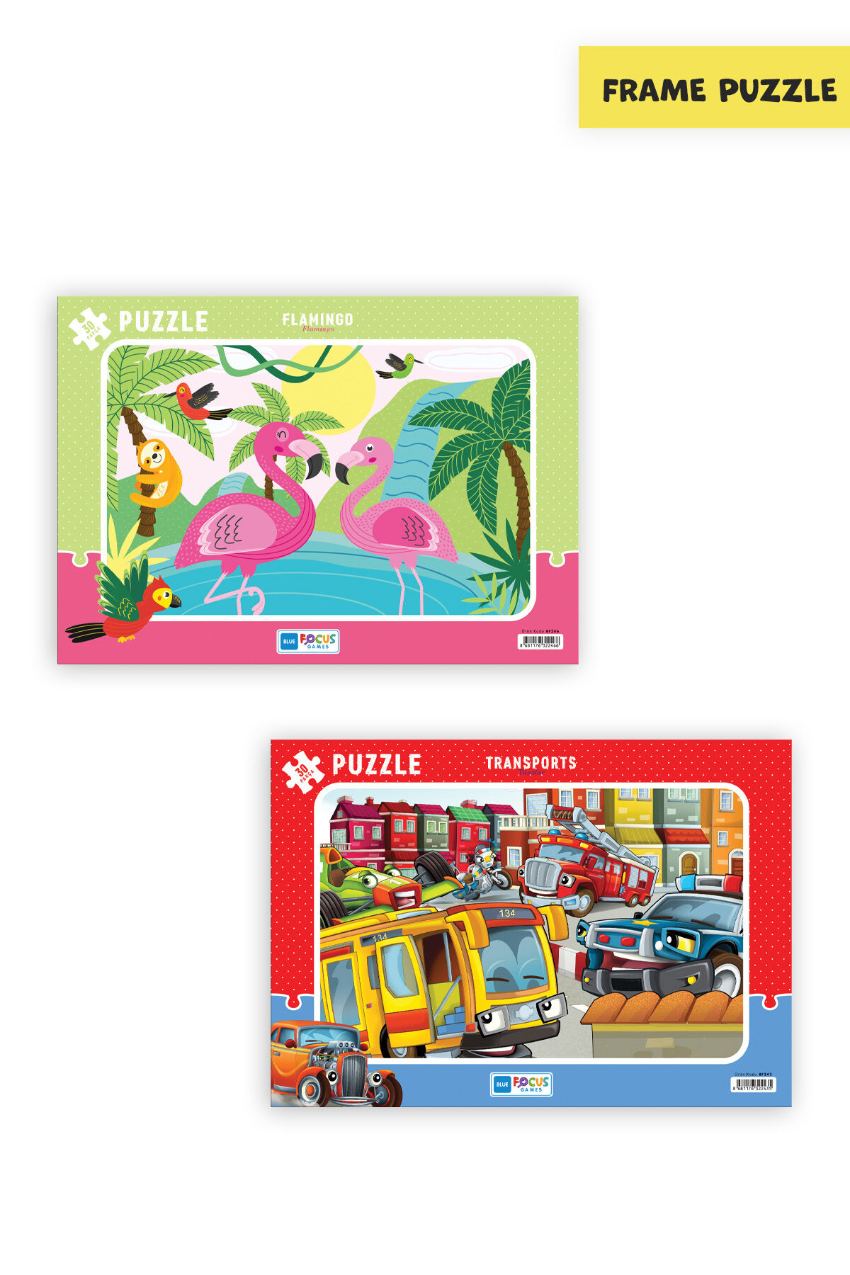 2 ADET 30 PARÇA ÇOCUK PUZZLE FLAMİNGO VE TAŞITLAR