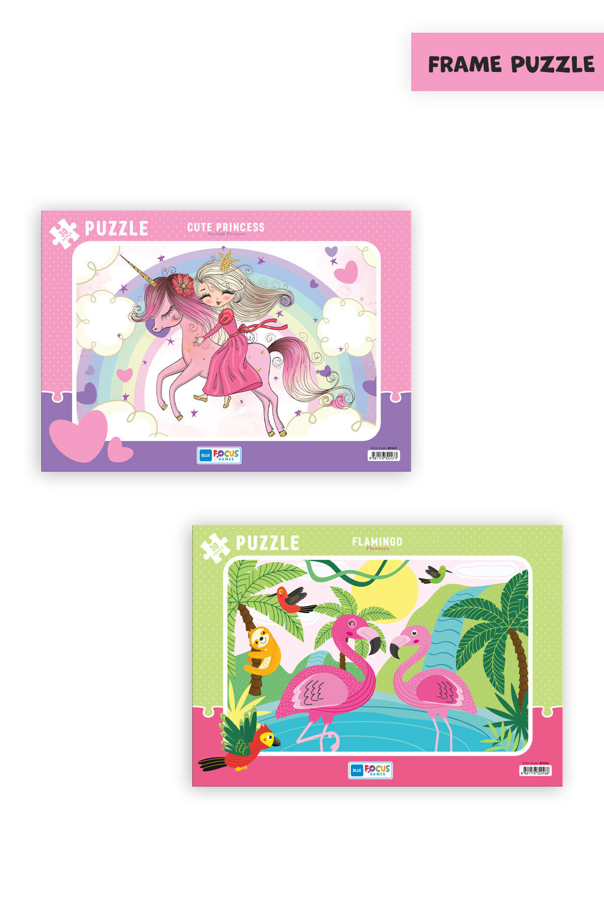 2 ADET 30 PARÇA ÇOCUK PUZZLE FLAMİNGO VE SEVİMLİ PRENSES