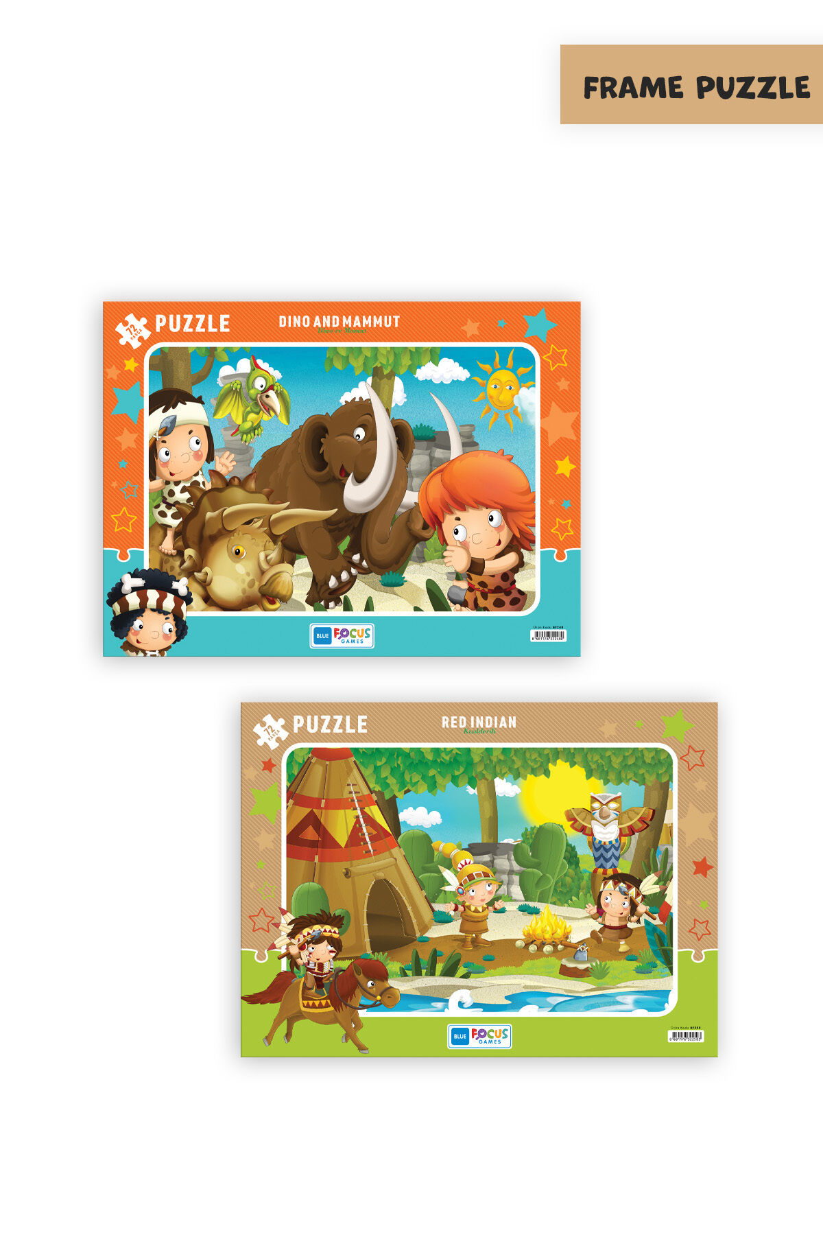 2 ADET 72 PARÇA ÇOCUK PUZZLE DİNO VE MAMUT VE KIZILDERİLİ