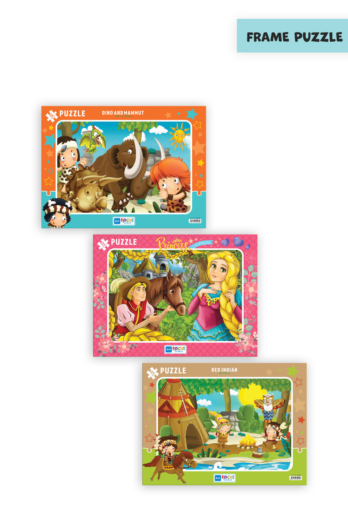 3 ADET 72 PARÇA ÇOCUK PUZZLE DİNO VE MAMUT VE KIZILDERİLİ VE PRINCESS RAPUNZEL