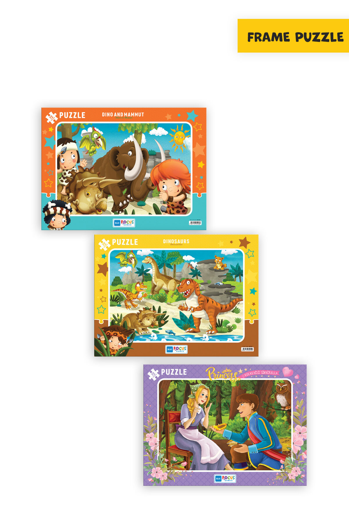 3 ADET 72 PARÇA ÇOCUK PUZZLE DİNO VE MAMUT VE DİNOZORLAR VE PRINCESS KÜLKEDİSİ SİNDİRELLA