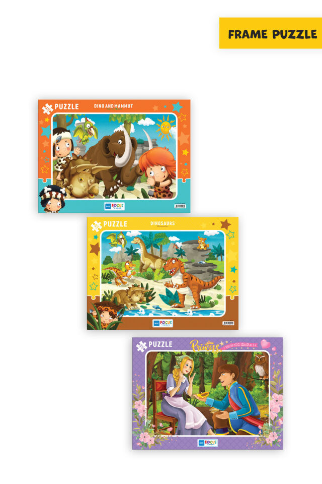 3 ADET 72 PARÇA ÇOCUK PUZZLE DİNO VE MAMUT VE DİNOZORLAR VE PRINCESS KÜLKEDİSİ SİNDİRELLA