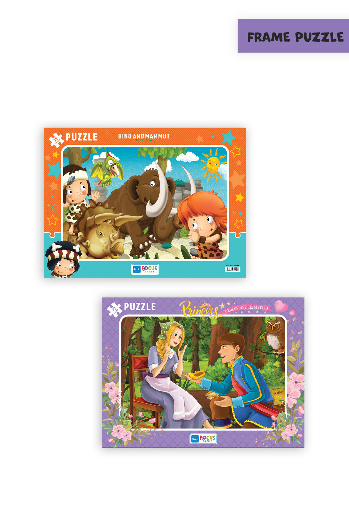 2 ADET 72 PARÇA ÇOCUK PUZZLE DİNO VE MAMUT VE PRINCESS KÜLKEDİSİ SİNDİRELLA