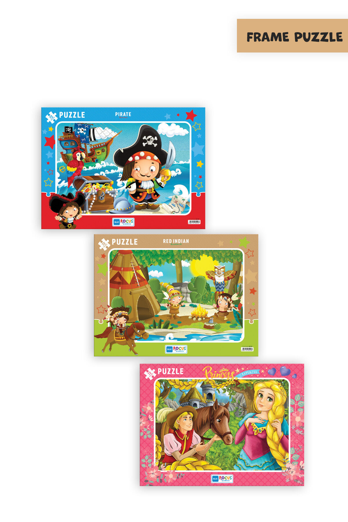 3 ADET 72 PARÇA ÇOCUK PUZZLE KORSAN VE KIZILDERİLİ VE PRINCESS RAPUNZEL