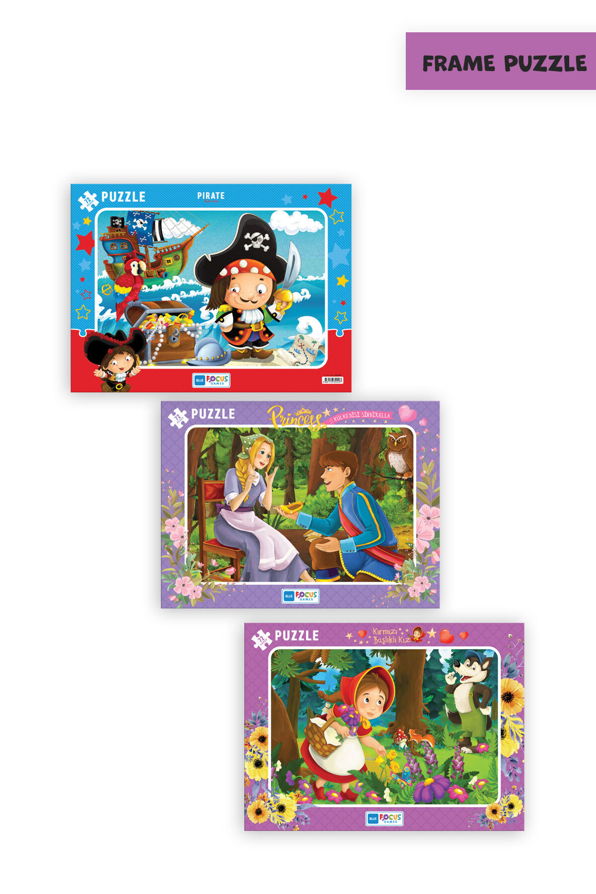 3 ADET 72 PARÇA ÇOCUK PUZZLE KORSAN VE PRINCESS KÜLKEDİSİ SİNDİRELLA VE PRINCESS PAMUK PRENSES