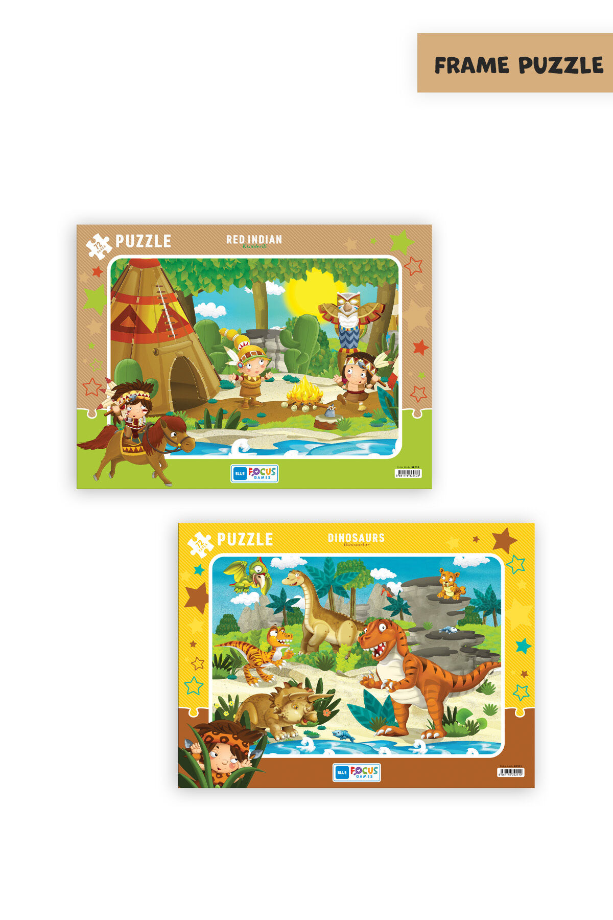 2 ADET 72 PARÇA ÇOCUK PUZZLE KIZILDERİLİ VE DİNOZORLAR