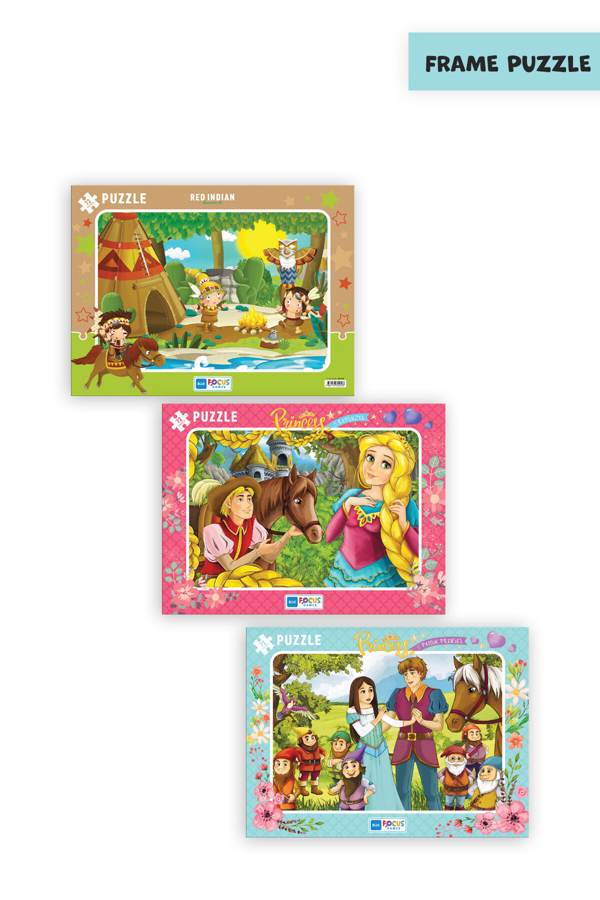 3 ADET 72 PARÇA ÇOCUK PUZZLE KIZILDERİLİ VE PRINCESS RAPUNZEL VE PRINCESS PAMUK PRENSES