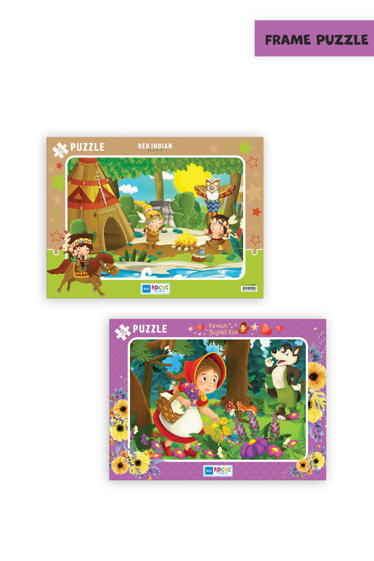 2 ADET 72 PARÇA ÇOCUK PUZZLE KIZILDERİLİ VE KIRMIZI BAŞLIKLI KIZ