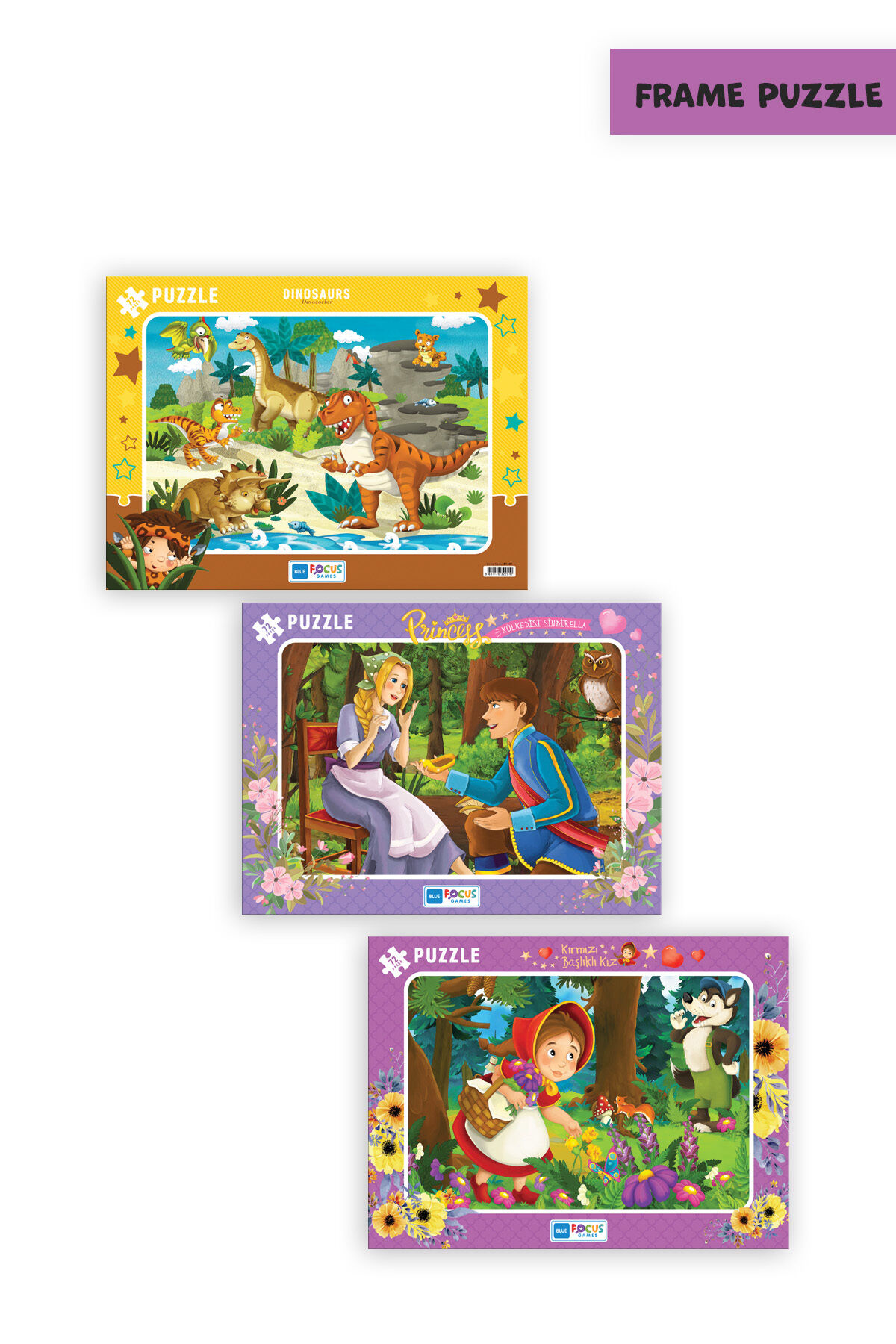 3 ADET 72 PARÇA ÇOCUK PUZZLE DİNOZORLAR VE PRINCESS RAPUNZEL VE KIRMIZI BAŞLIKLI KIZ