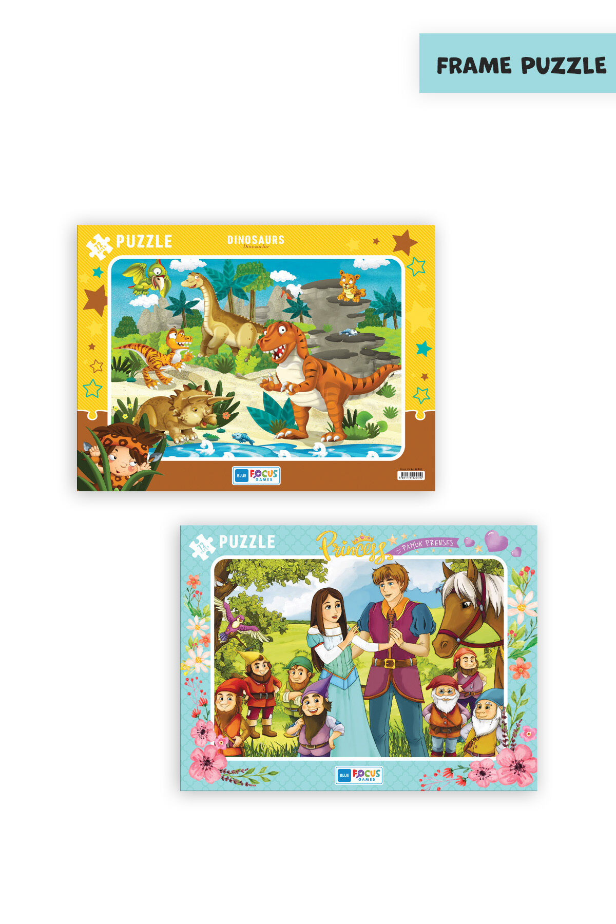 2 ADET 72 PARÇA ÇOCUK PUZZLE DİNOZORLAR VE PRINCESS PAMUK PRENSES