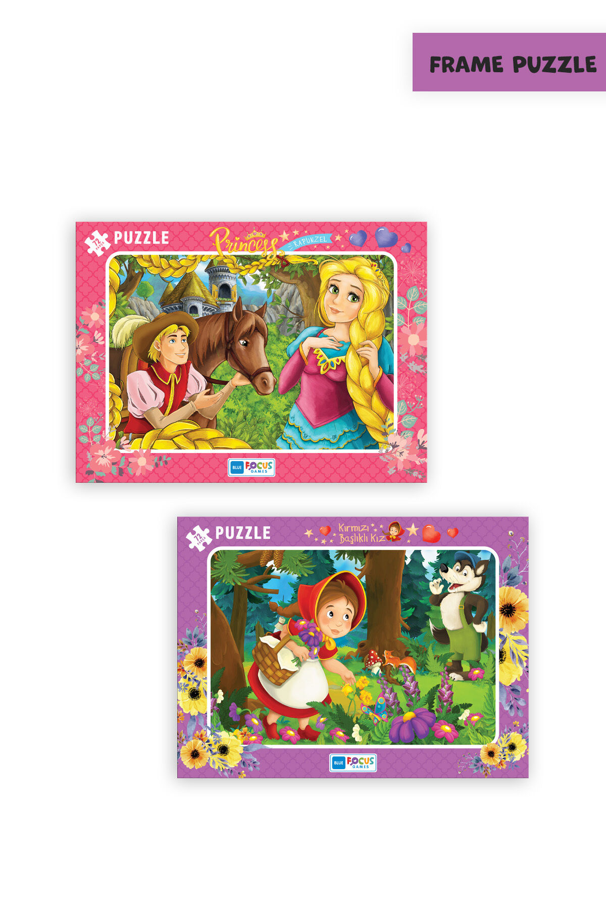 2 ADET 72 PARÇA ÇOCUK PUZZLE PRINCESS RAPUNZEL VE KIRMIZI BAŞLIKLI KIZ