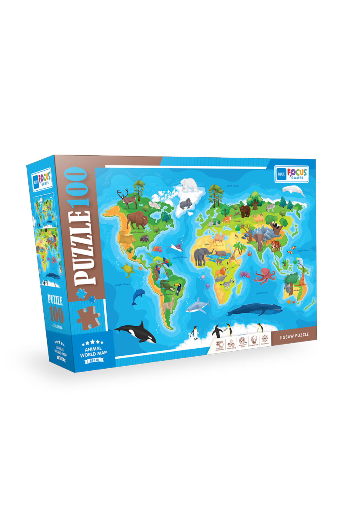 100 Parça Puzzle Animal World Map (Hayvan Dünya Haritası)