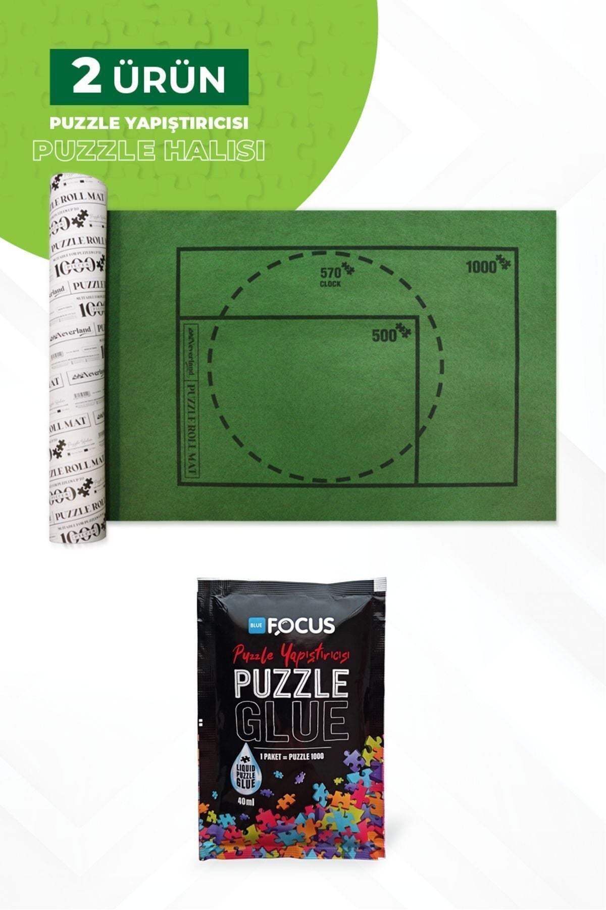 2 Ürün - Puzzle Halısı 1000'lik ve Puzzle Yapıştırıcısı 1000'lik - Puzzle'larınız Için Mükemmel Çözüm