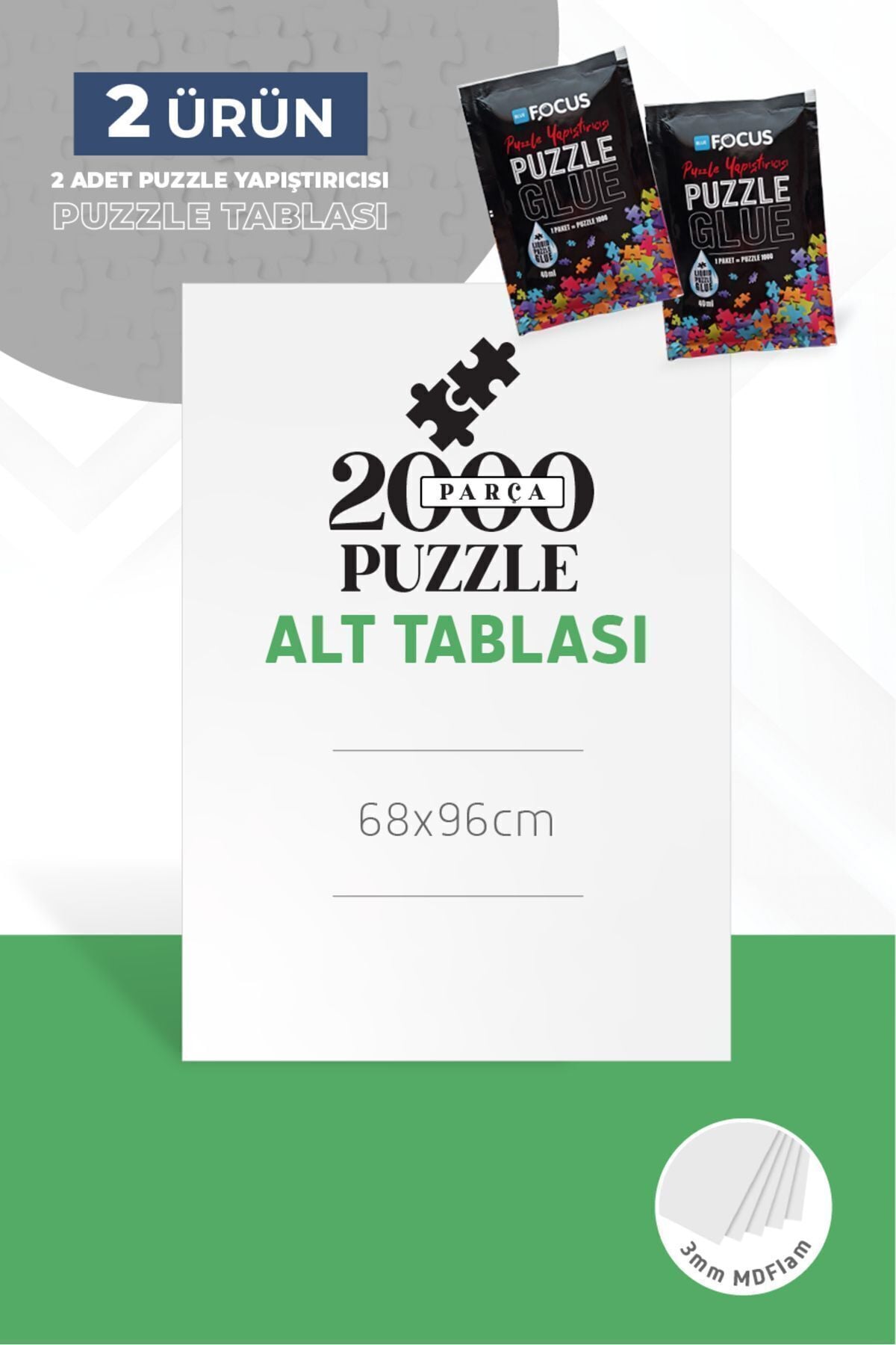 2000 Parça Puzzle Alt Tablası Ve 2 Adet Puzzle Yapıştırıcısı 1000'lik