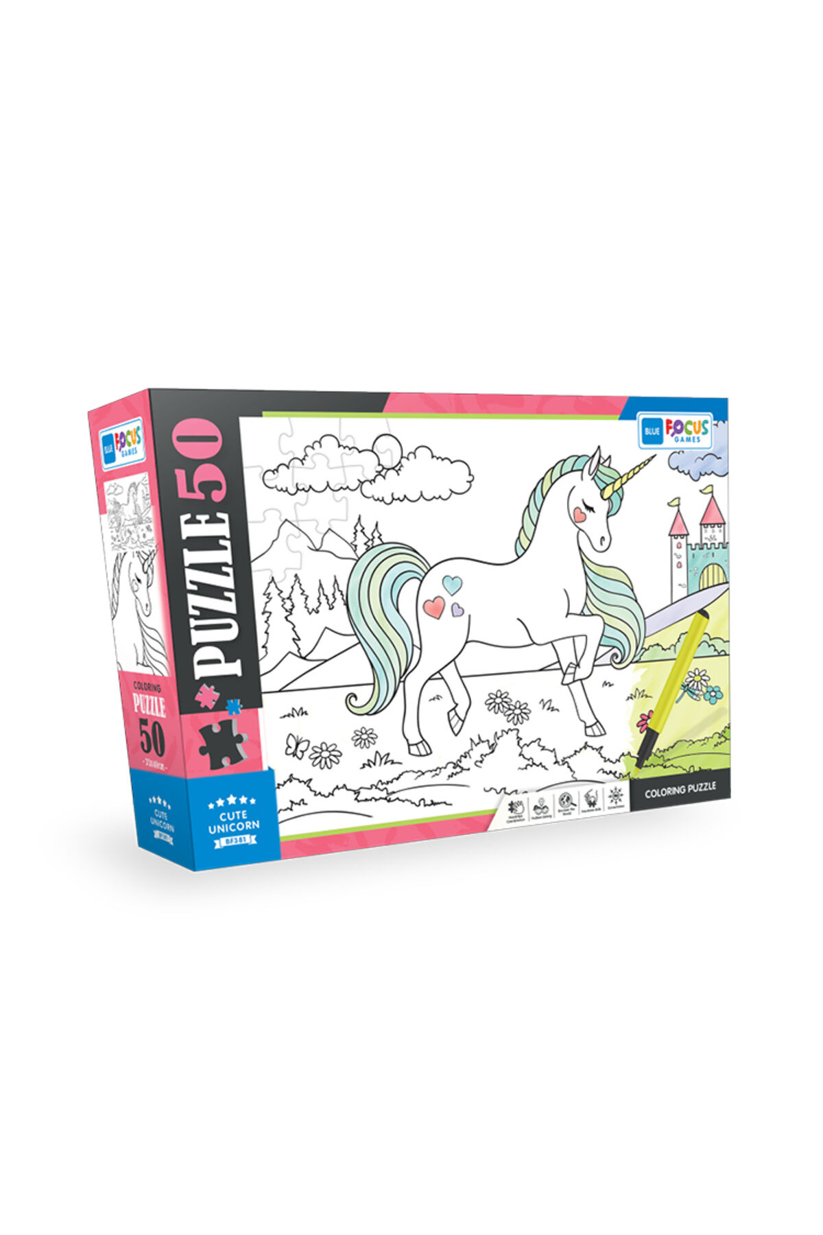 50 Parça Coloring Puzzle - Cute Unicorn (Sevimli Tek Boynuzlu At)