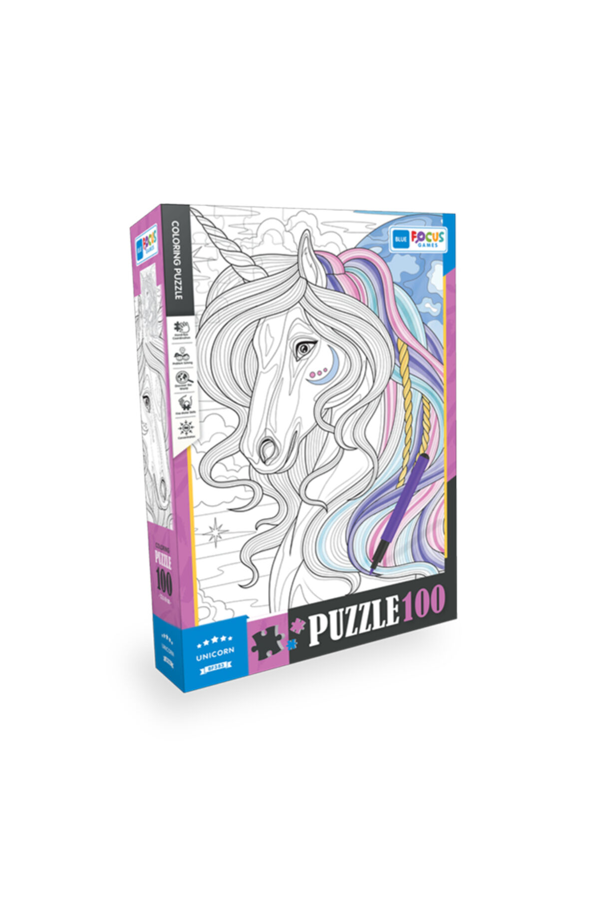 100 Parça Coloring Puzzle - Unicorn (Tek Boynuzlu At)