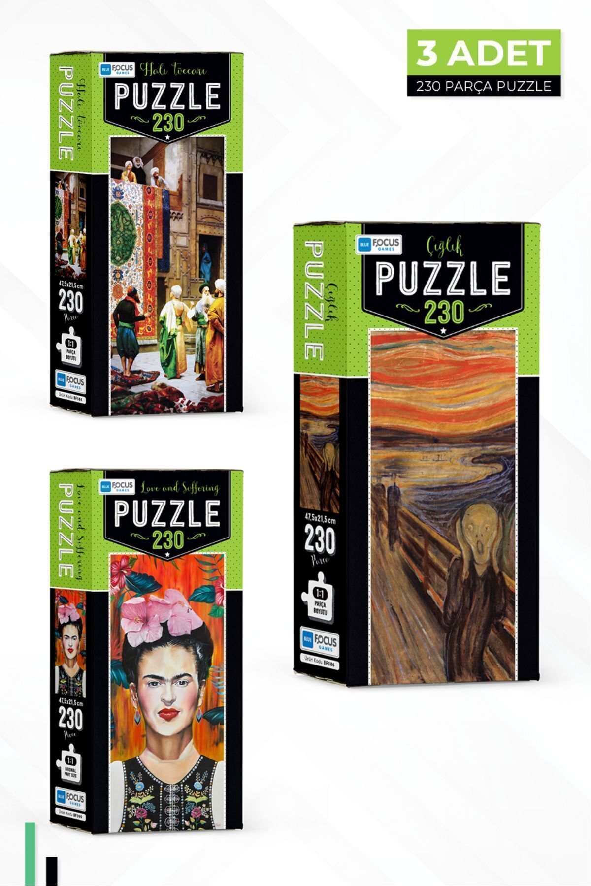 3 ADET 230 PARÇA PUZZLE - LOVE AND SUFFERING ve ÇIĞLIK VE HALI TÜCCARI