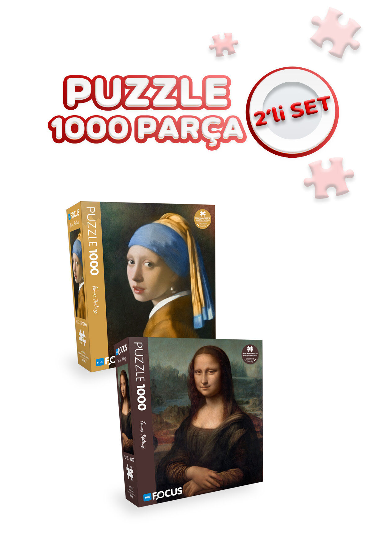 2 Adet 1000 Parça Puzzle - İnci Küpeli Kız ve Mona Lisa