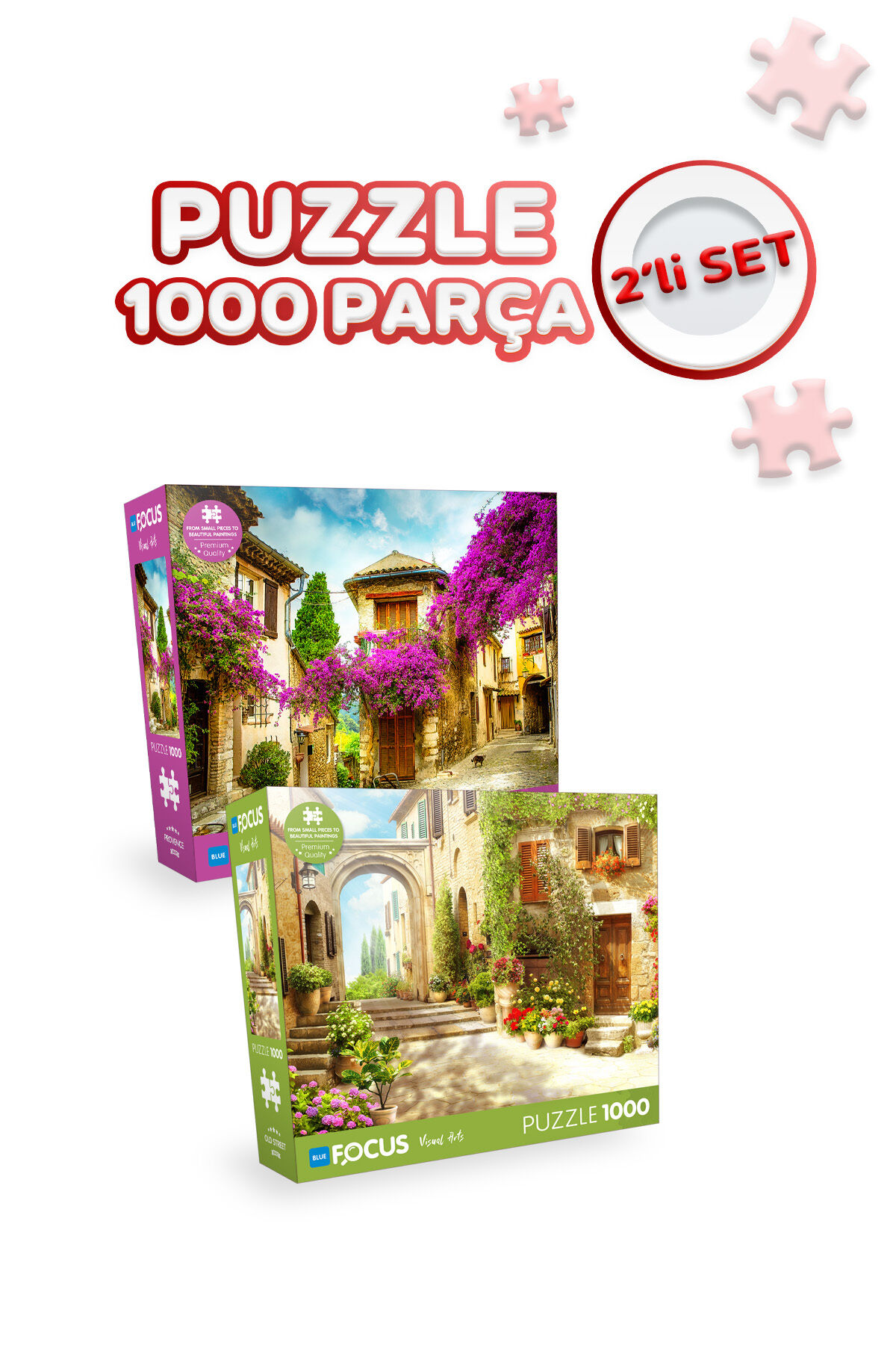 2 Adet 1000 Parça Puzzle - Provence ve Old Street (Eski Sokak)
