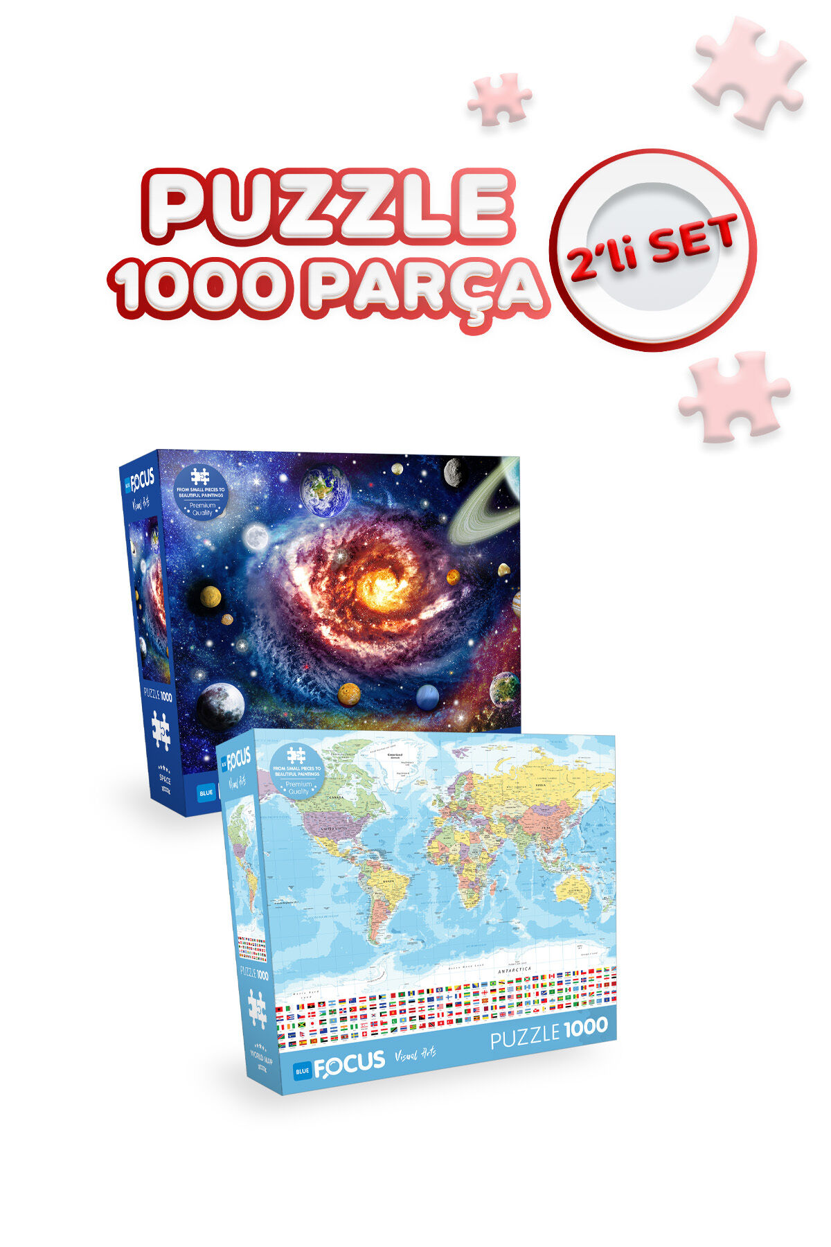 2 Adet 1000 Parça Puzzle - Gezegenler ve Dünya Haritası I