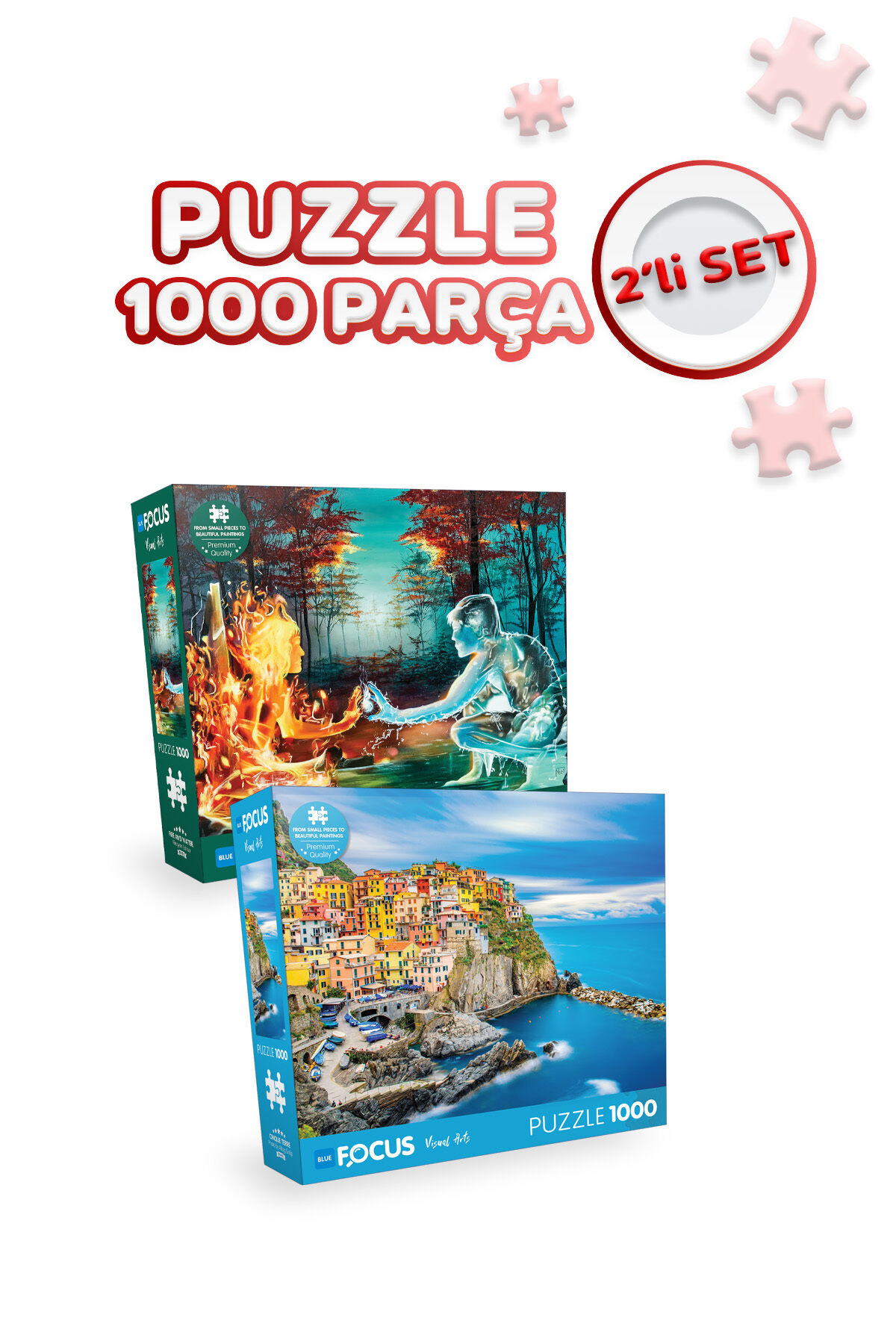 2 Adet 1000 Parça Puzzle - Ateş ve Su  ve Cinque Terre