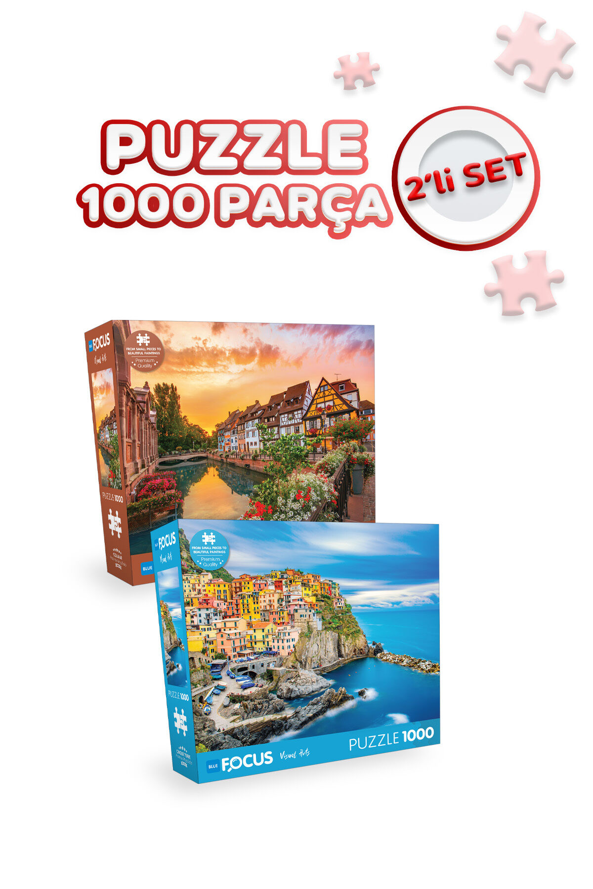 2 Adet 1000 Parça Puzzle - Colmar ve Cinque Terre