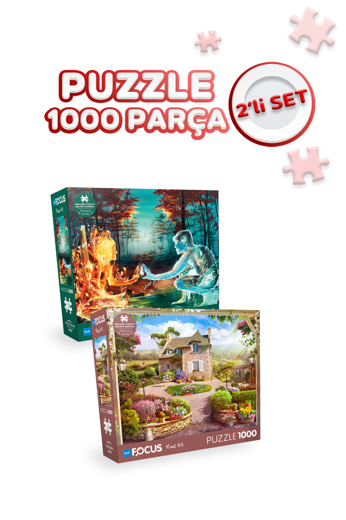 2 Adet 1000 Parça Puzzle - Toscana ve Ateş ve Su