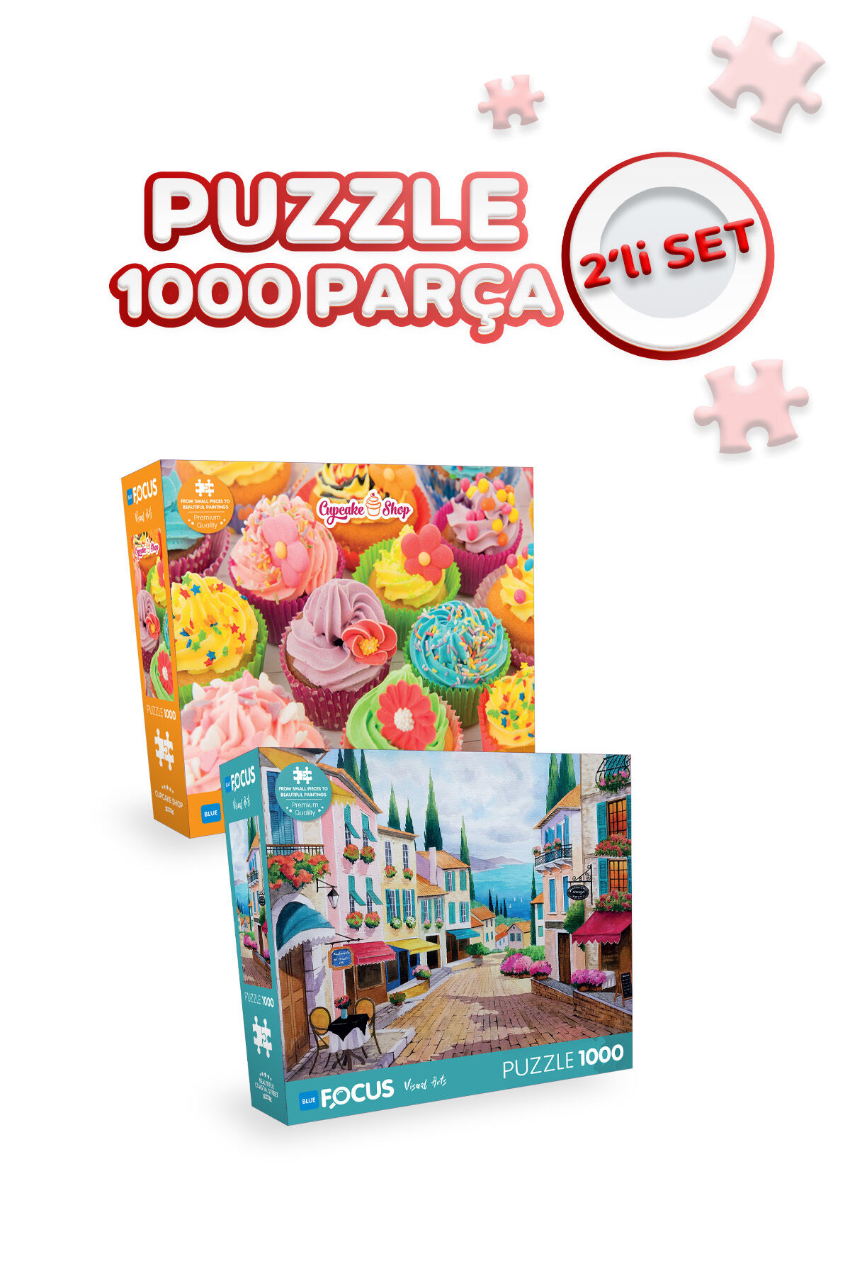2 Adet 1000 Parça Puzzle - Cupcake Shop ve Güzel Sahil Caddesi