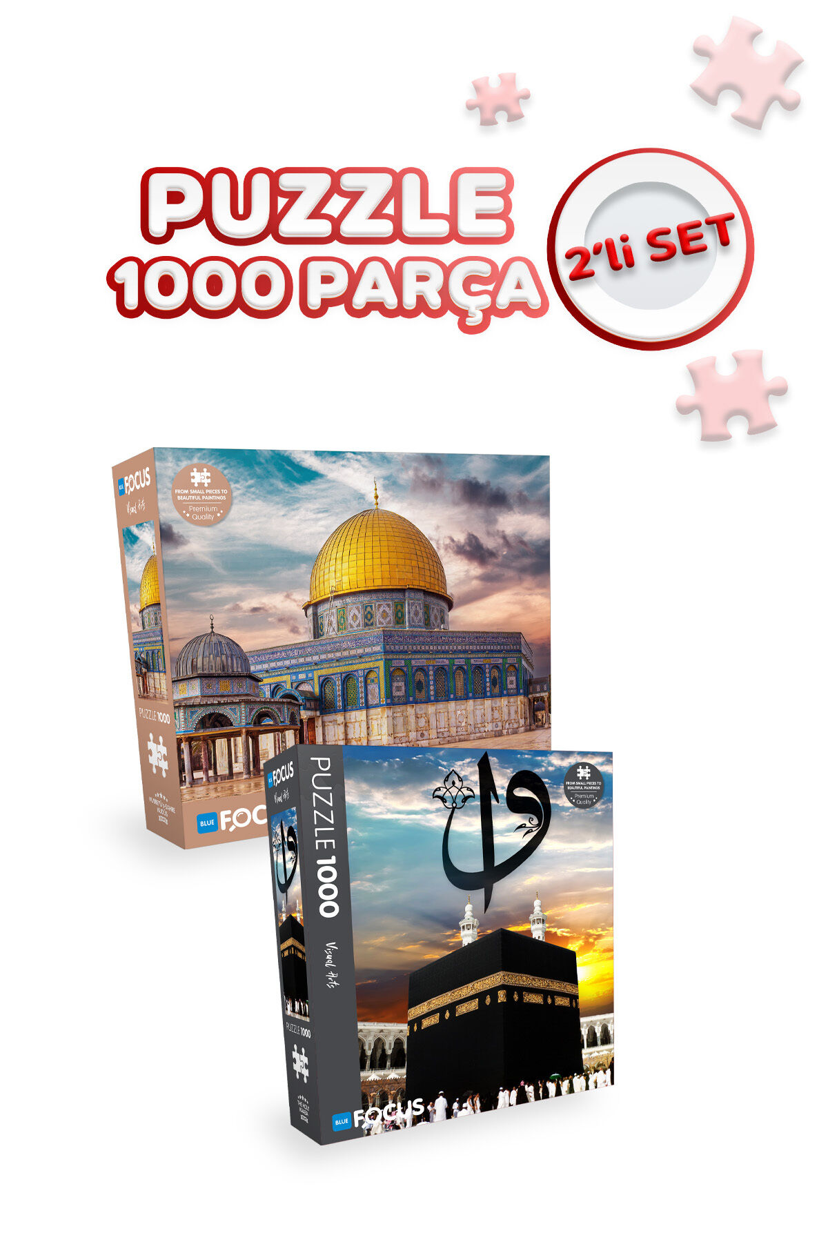 2 Adet 1000 Parça Puzzle - Kutsal Kaabe ve Kudüs